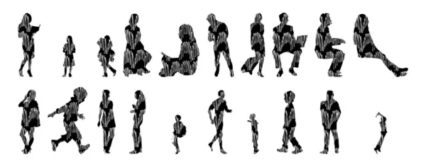 Silhouettes Vectorielles Silhouettes Esquissées Personnes Dessin Contour Silhouette Personnes Icône — Image vectorielle