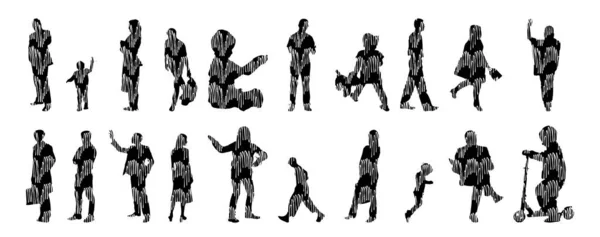 Silhouettes Vectorielles Silhouettes Esquissées Personnes Dessin Contour Silhouette Personnes Icône — Image vectorielle