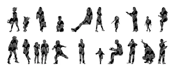 Silhouettes Vectorielles Silhouettes Esquissées Personnes Dessin Contour Silhouette Personnes Icône — Image vectorielle