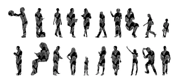 Silhouettes Vectorielles Silhouettes Esquissées Personnes Dessin Contour Silhouette Personnes Icône — Image vectorielle