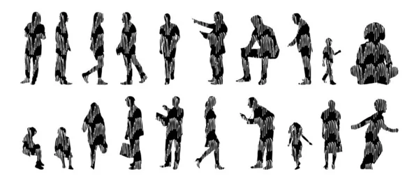 Silhouettes Vectorielles Silhouettes Esquissées Personnes Dessin Contour Silhouette Personnes Icône — Image vectorielle