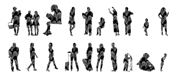 Silhouettes Vectorielles Silhouettes Esquissées Personnes Dessin Contour Silhouette Personnes Icône — Image vectorielle