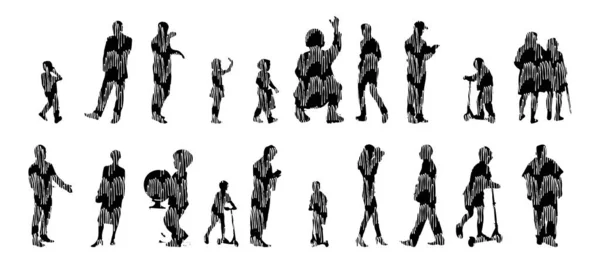 Silhouettes Vectorielles Silhouettes Esquissées Personnes Dessin Contour Silhouette Personnes Icône — Image vectorielle