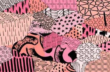 Soyut siyah darbeler, El, Vektör Deseni 'ni çizdi. Geometrik tarzda soyut arkaplan. Soyut çok renkli geometrik desen.