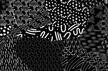 Soyut siyah darbeler, El, Vektör Deseni 'ni çizdi. Geometrik tarzda soyut arkaplan. Soyut çok renkli geometrik desen.