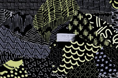 Soyut siyah darbeler, El, Vektör Deseni 'ni çizdi. Geometrik tarzda soyut arkaplan. Soyut çok renkli geometrik desen.