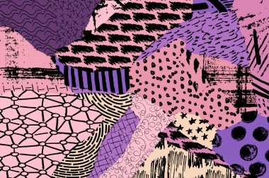 Soyut siyah darbeler, El, Vektör Deseni 'ni çizdi. Geometrik tarzda soyut arkaplan. Soyut çok renkli geometrik desen.