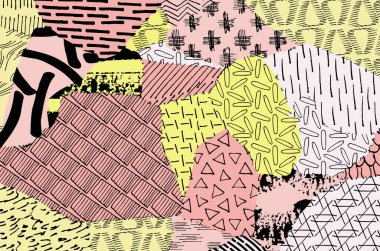 Soyut siyah darbeler, El, Vektör Deseni 'ni çizdi. Geometrik tarzda soyut arkaplan. Soyut çok renkli geometrik desen.