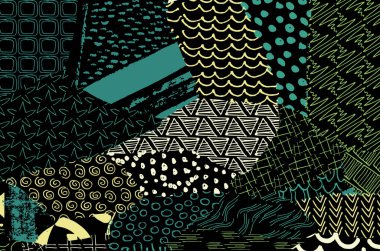 Soyut siyah darbeler, El, Vektör Deseni 'ni çizdi. Geometrik tarzda soyut arkaplan. Soyut çok renkli geometrik desen.