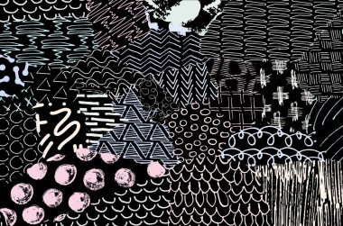 Soyut siyah darbeler, El, Vektör Deseni 'ni çizdi. Geometrik tarzda soyut arkaplan. Soyut çok renkli geometrik desen.