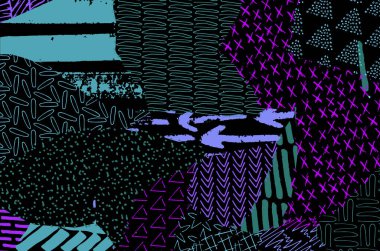 Soyut siyah darbeler, El, Vektör Deseni 'ni çizdi. Geometrik tarzda soyut arkaplan. Soyut çok renkli geometrik desen.