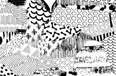 Soyut siyah darbeler, El, Vektör Deseni 'ni çizdi. Geometrik tarzda soyut arkaplan. Soyut çok renkli geometrik desen.