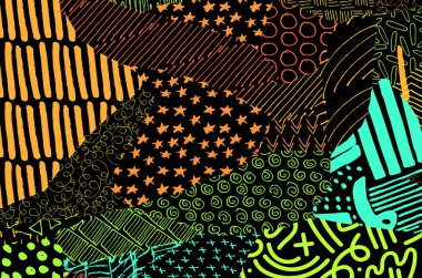 Soyut siyah darbeler, El, Vektör Deseni 'ni çizdi. Geometrik tarzda soyut arkaplan. Soyut çok renkli geometrik desen.