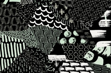 Soyut siyah darbeler, El, Vektör Deseni 'ni çizdi. Geometrik tarzda soyut arkaplan. Soyut çok renkli geometrik desen.