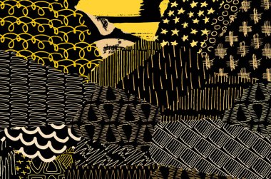 Soyut siyah darbeler, El, Vektör Deseni 'ni çizdi. Geometrik tarzda soyut arkaplan. Soyut çok renkli geometrik desen.