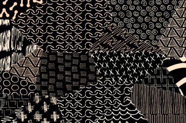 Soyut siyah darbeler, El, Vektör Deseni 'ni çizdi. Geometrik tarzda soyut arkaplan. Soyut çok renkli geometrik desen.