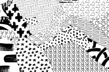 Soyut siyah darbeler, El, Vektör Deseni 'ni çizdi. Geometrik tarzda soyut arkaplan. Soyut çok renkli geometrik desen.