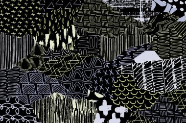 Soyut siyah darbeler, El, Vektör Deseni 'ni çizdi. Geometrik tarzda soyut arkaplan. Soyut çok renkli geometrik desen.