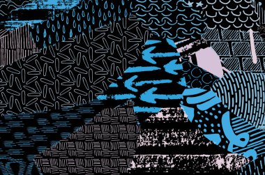 Soyut siyah darbeler, El, Vektör Deseni 'ni çizdi. Geometrik tarzda soyut arkaplan. Soyut çok renkli geometrik desen.