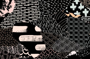 Soyut siyah darbeler, El, Vektör Deseni 'ni çizdi. Geometrik tarzda soyut arkaplan. Soyut çok renkli geometrik desen.