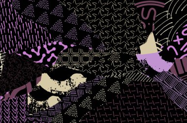 Soyut siyah darbeler, El, Vektör Deseni 'ni çizdi. Geometrik tarzda soyut arkaplan. Soyut çok renkli geometrik desen.