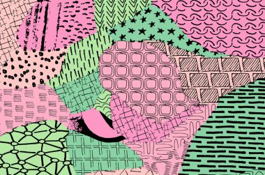 Soyut siyah darbeler, El, Vektör Deseni 'ni çizdi. Geometrik tarzda soyut arkaplan. Soyut çok renkli geometrik desen.