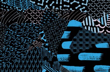 Soyut siyah darbeler, El, Vektör Deseni 'ni çizdi. Geometrik tarzda soyut arkaplan. Soyut çok renkli geometrik desen.