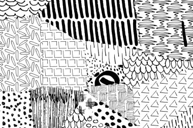 Soyut siyah darbeler, El, Vektör Deseni 'ni çizdi. Geometrik tarzda soyut arkaplan. Soyut çok renkli geometrik desen.