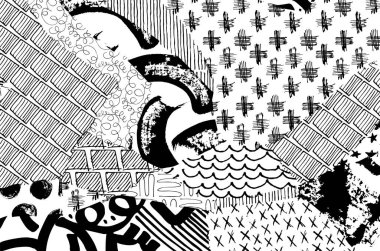 Soyut siyah darbeler, El, Vektör Deseni 'ni çizdi. Geometrik tarzda soyut arkaplan. Soyut çok renkli geometrik desen.