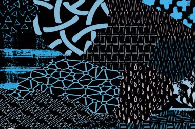 Soyut siyah darbeler, El, Vektör Deseni 'ni çizdi. Geometrik tarzda soyut arkaplan. Soyut çok renkli geometrik desen.