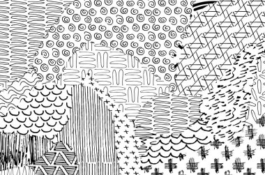 Soyut siyah darbeler, El, Vektör Deseni 'ni çizdi. Geometrik tarzda soyut arkaplan. Soyut çok renkli geometrik desen.