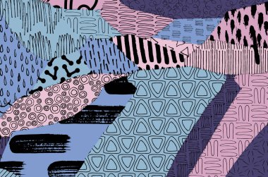 Soyut siyah darbeler, El, Vektör Deseni 'ni çizdi. Geometrik tarzda soyut arkaplan. Soyut çok renkli geometrik desen.