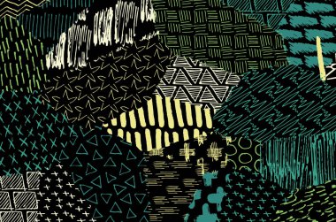 Soyut siyah darbeler, El, Vektör Deseni 'ni çizdi. Geometrik tarzda soyut arkaplan. Soyut çok renkli geometrik desen.