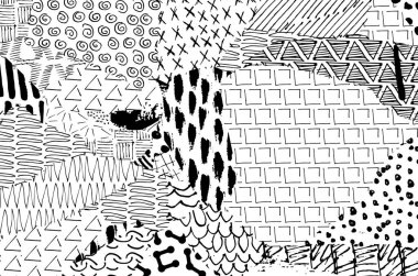 Soyut siyah darbeler, El, Vektör Deseni 'ni çizdi. Geometrik tarzda soyut arkaplan. Soyut çok renkli geometrik desen.