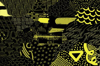 Soyut siyah darbeler, El, Vektör Deseni 'ni çizdi. Geometrik tarzda soyut arkaplan. Soyut çok renkli geometrik desen.