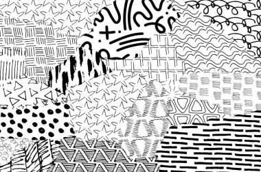 Soyut siyah darbeler, El, Vektör Deseni 'ni çizdi. Geometrik tarzda soyut arkaplan. Soyut çok renkli geometrik desen.