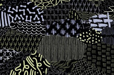 Soyut siyah darbeler, El, Vektör Deseni 'ni çizdi. Geometrik tarzda soyut arkaplan. Soyut çok renkli geometrik desen.