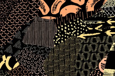 Soyut siyah darbeler, El, Vektör Deseni 'ni çizdi. Geometrik tarzda soyut arkaplan. Soyut çok renkli geometrik desen.