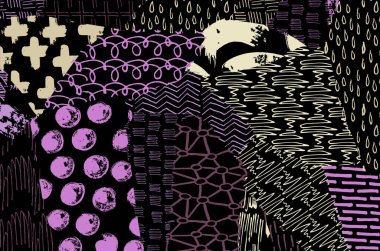 Soyut siyah darbeler, El, Vektör Deseni 'ni çizdi. Geometrik tarzda soyut arkaplan. Soyut çok renkli geometrik desen.