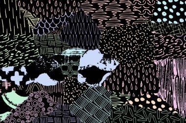 Soyut siyah darbeler, El, Vektör Deseni 'ni çizdi. Geometrik tarzda soyut arkaplan. Soyut çok renkli geometrik desen.