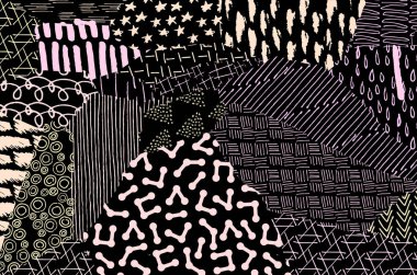 Soyut siyah darbeler, El, Vektör Deseni 'ni çizdi. Geometrik tarzda soyut arkaplan. Soyut çok renkli geometrik desen.