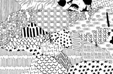 Soyut siyah darbeler, El, Vektör Deseni 'ni çizdi. Geometrik tarzda soyut arkaplan. Soyut çok renkli geometrik desen.