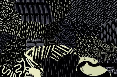 Soyut siyah darbeler, El, Vektör Deseni 'ni çizdi. Geometrik tarzda soyut arkaplan. Soyut çok renkli geometrik desen.