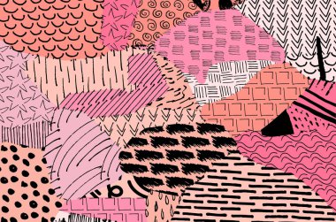 Soyut siyah darbeler, El, Vektör Deseni 'ni çizdi. Geometrik tarzda soyut arkaplan. Soyut çok renkli geometrik desen.