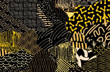 Soyut siyah darbeler, El, Vektör Deseni 'ni çizdi. Geometrik tarzda soyut arkaplan. Soyut çok renkli geometrik desen.