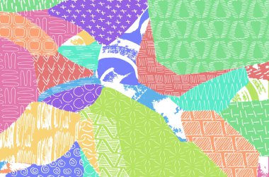 Soyut siyah darbeler, El, Vektör Deseni 'ni çizdi. Geometrik tarzda soyut arkaplan. Soyut çok renkli geometrik desen.