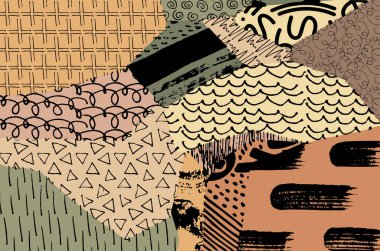 Soyut siyah darbeler, El, Vektör Deseni 'ni çizdi. Geometrik tarzda soyut arkaplan. Soyut çok renkli geometrik desen.