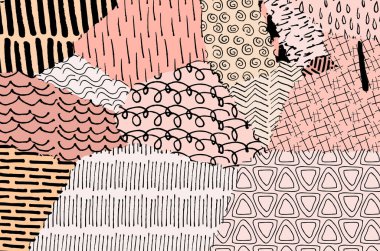 Soyut siyah darbeler, El, Vektör Deseni 'ni çizdi. Geometrik tarzda soyut arkaplan. Soyut çok renkli geometrik desen.