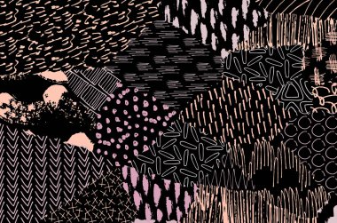 Soyut siyah darbeler, El, Vektör Deseni 'ni çizdi. Geometrik tarzda soyut arkaplan. Soyut çok renkli geometrik desen.