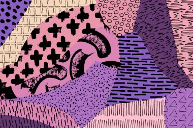 Soyut siyah darbeler, El, Vektör Deseni 'ni çizdi. Geometrik tarzda soyut arkaplan. Soyut çok renkli geometrik desen.